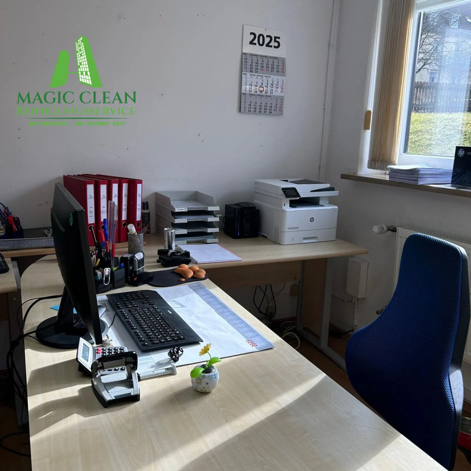 Tidy office desk after cleaning