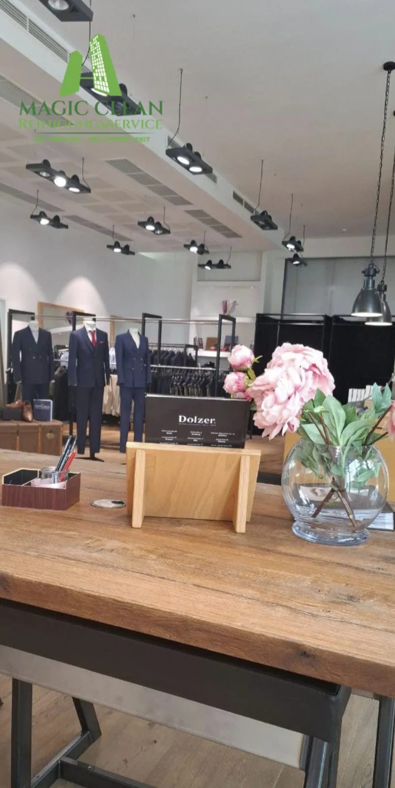 Sales floor with wooden table after cleaning