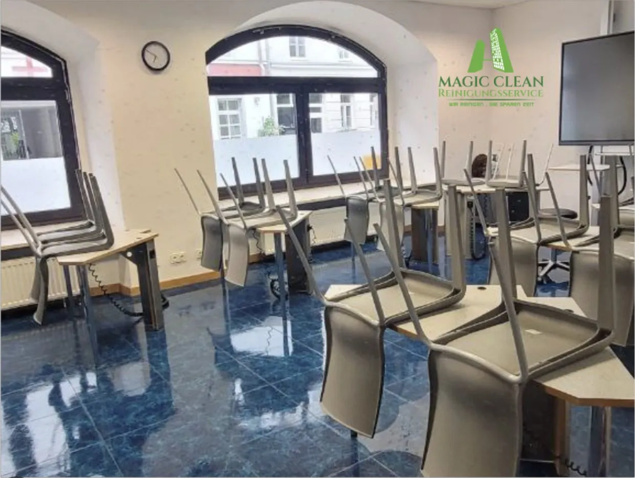 Training room with arched windows after cleaning